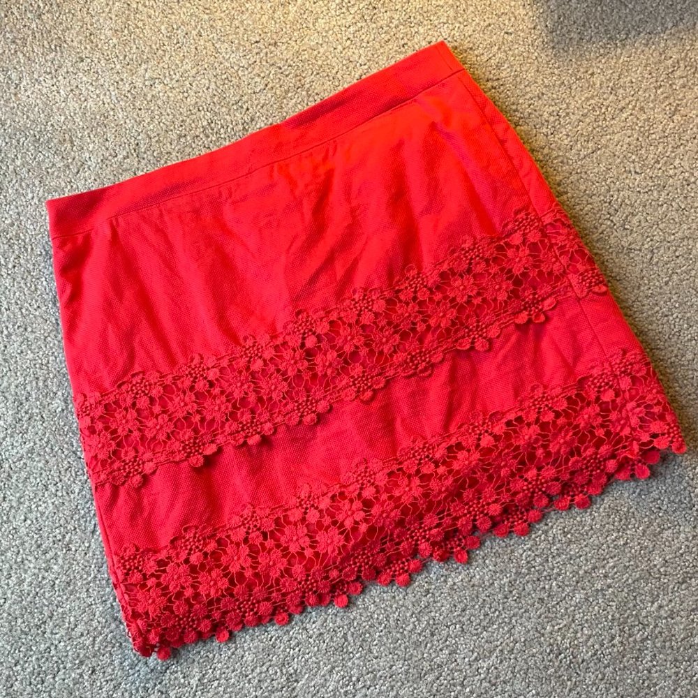 J. Crew Coral Pink Mini Skirt Floral Lace Hemline Mini Skirt Barbiecore US6 - L - Picture 3 of 5